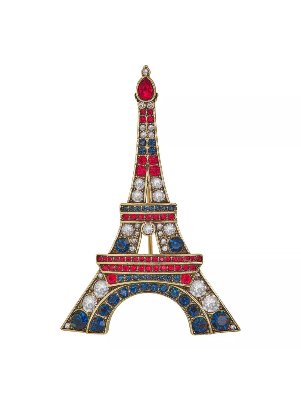 Heidi Daus Eiffel Tower Brooch in Red, Blue, Clear and Gold